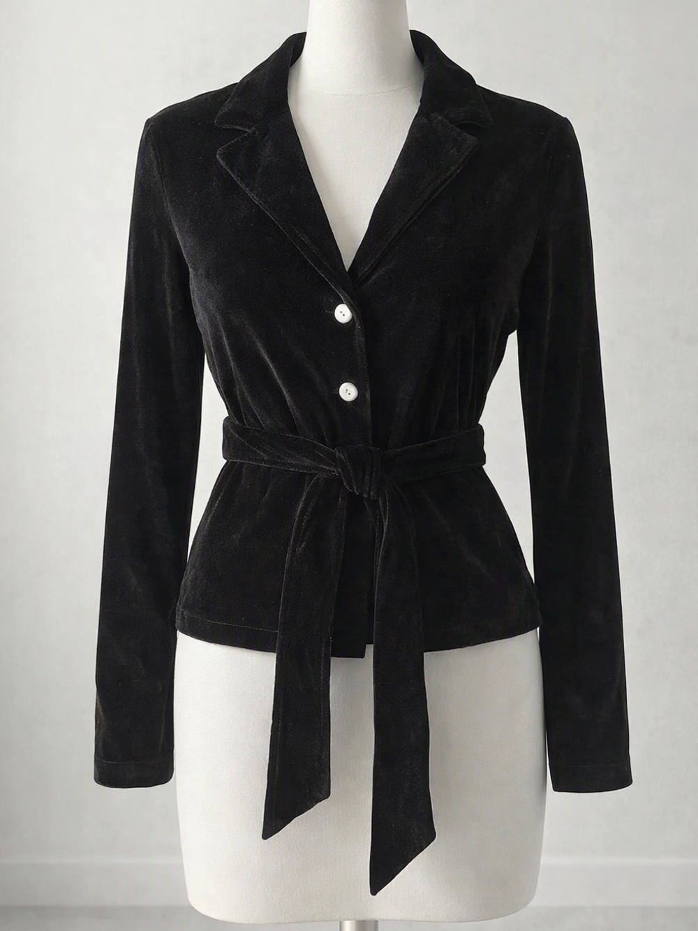 Classic Black Velvet Tie-Waist Blazer Blouse Whimsygoth Fall Witchy Vamp Indie M